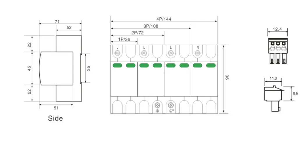 1p, 2p, 3p, 4p Surge Protective Device/Solar Surge Protector DC500V, 1000va/Lightning Surge Protector for Solar System Photovoltaic Protection