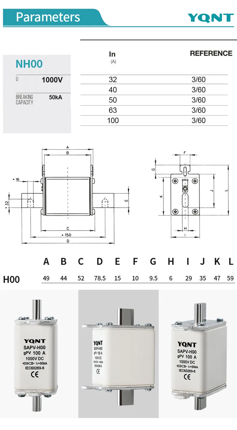 Nh and Nt Series Fuse Link/DC Series Fuse Link with Dual Indicator/500V1000V DC Fuse Link